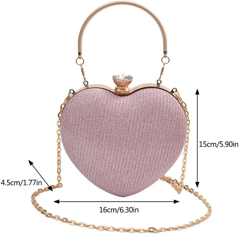 Women Heart Shaped Shoulder Bag Stylish Evening Bag Chain Strap Evening Clutches Bag Evening Handbag for Party Prom