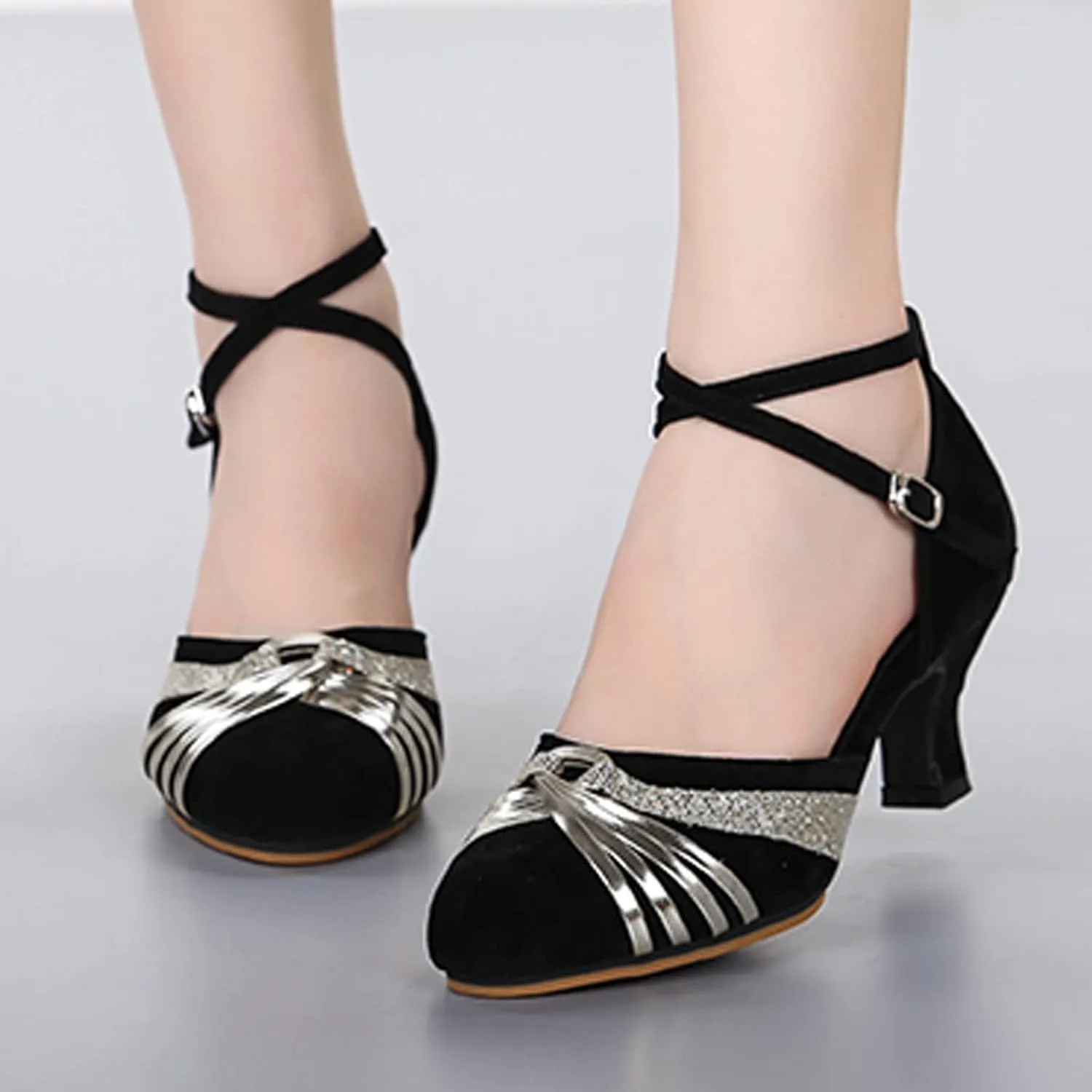 Women Rhinestone Ballroom Dance Shoes Latin Performance Dance Shoes Rubber Sandals Women