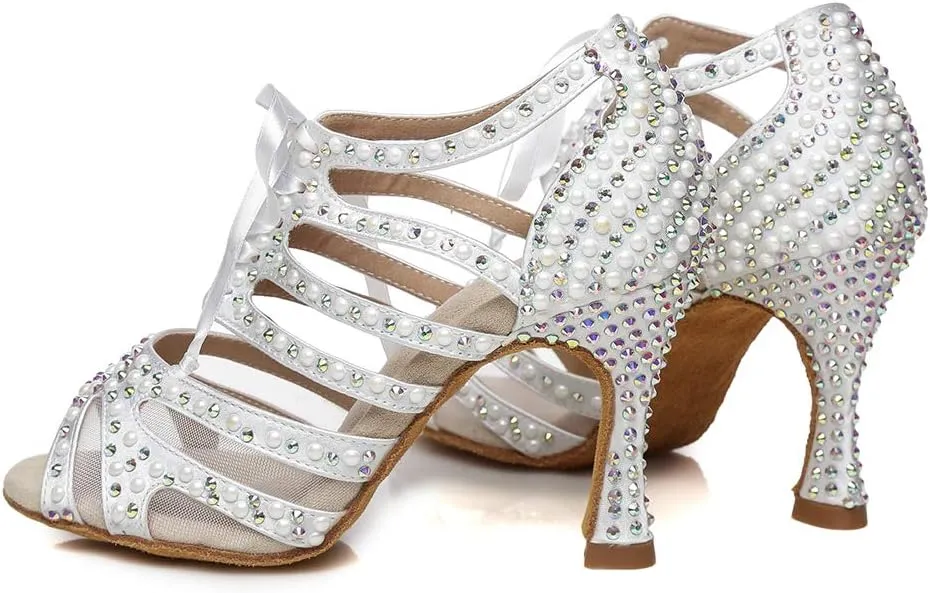 Women Rhinestones Ballroom Dance Shoes Wedding Party High Heeled, YC-L433