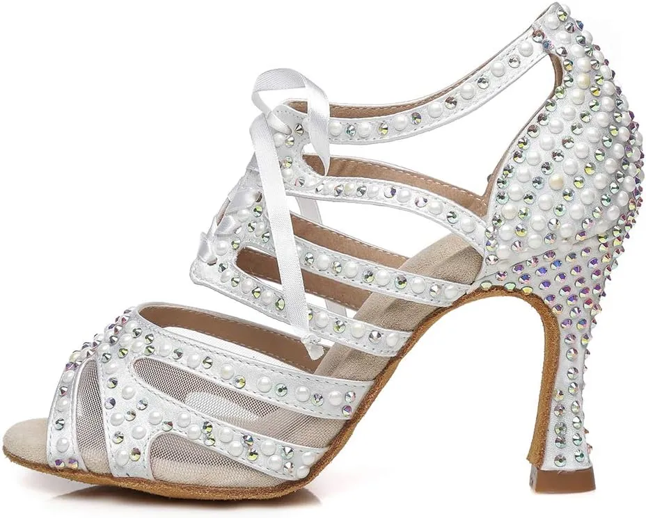 Women Rhinestones Ballroom Dance Shoes Wedding Party High Heeled, YC-L433