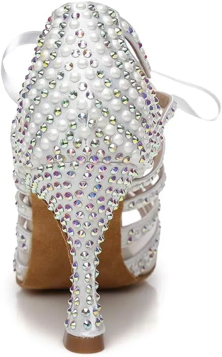 Women Rhinestones Ballroom Dance Shoes Wedding Party High Heeled, YC-L433