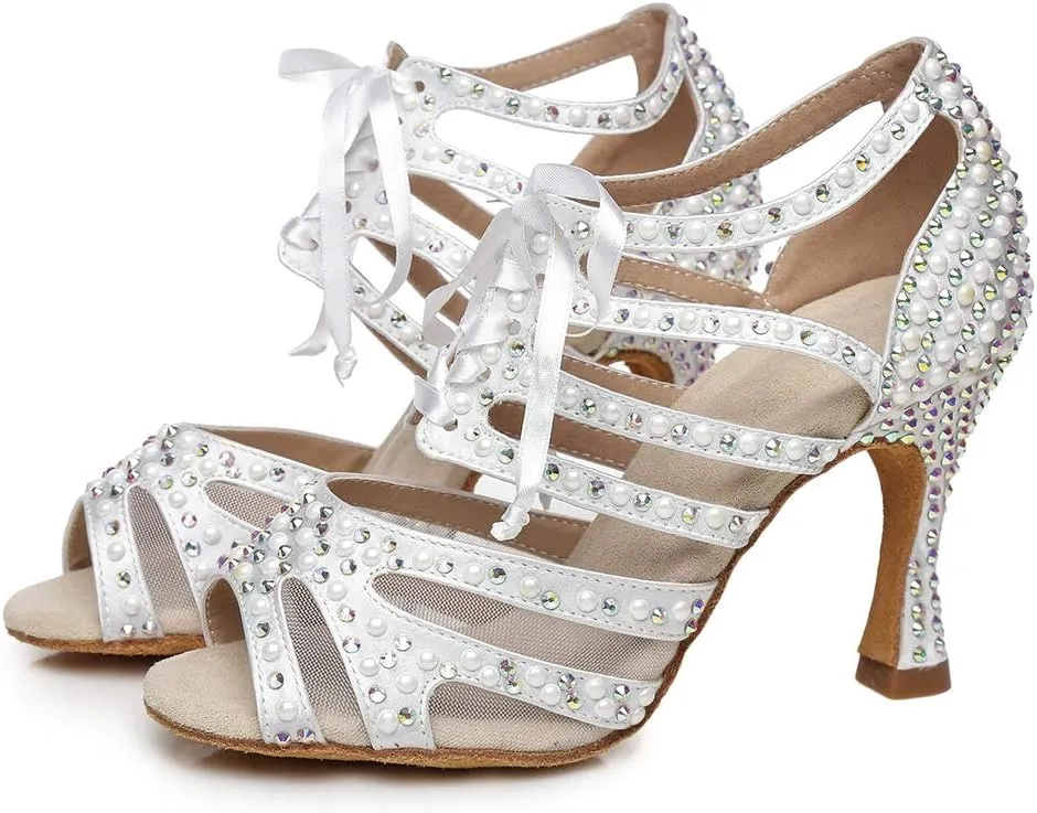 Women Rhinestones Ballroom Dance Shoes Wedding Party High Heeled, YC-L433