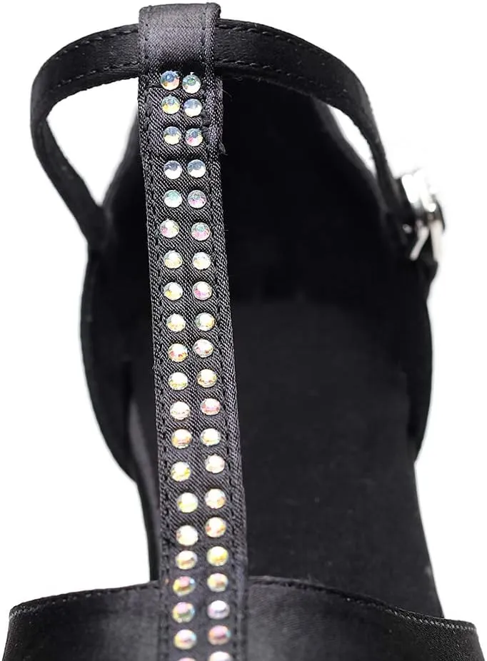 Women Rhinestones Latin Salsa Performance Dance Shoes Wedding Dancing Sandals with T Strap