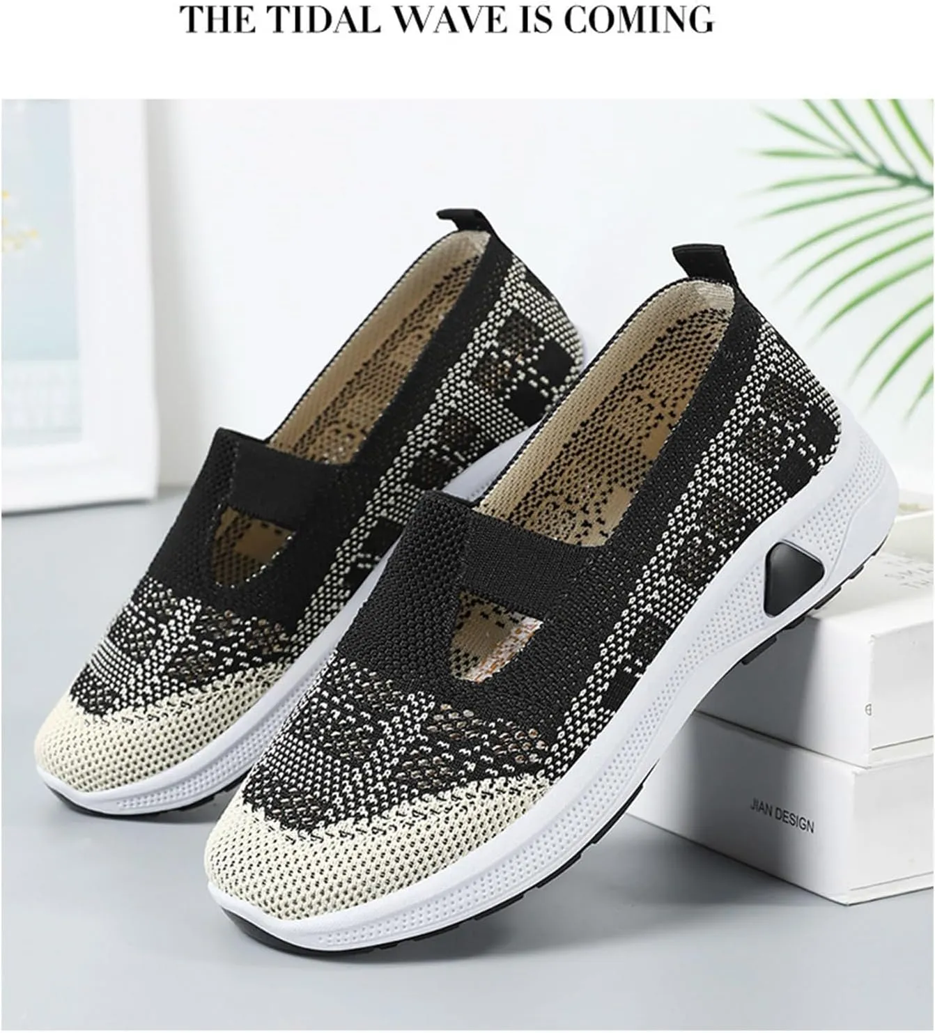 Women Walking Shoes Slip On Comfortable Women's Woven Orthopedic Breathable Soft Sole Shoes Hands Free Slip in Sneakers for Walking Trave