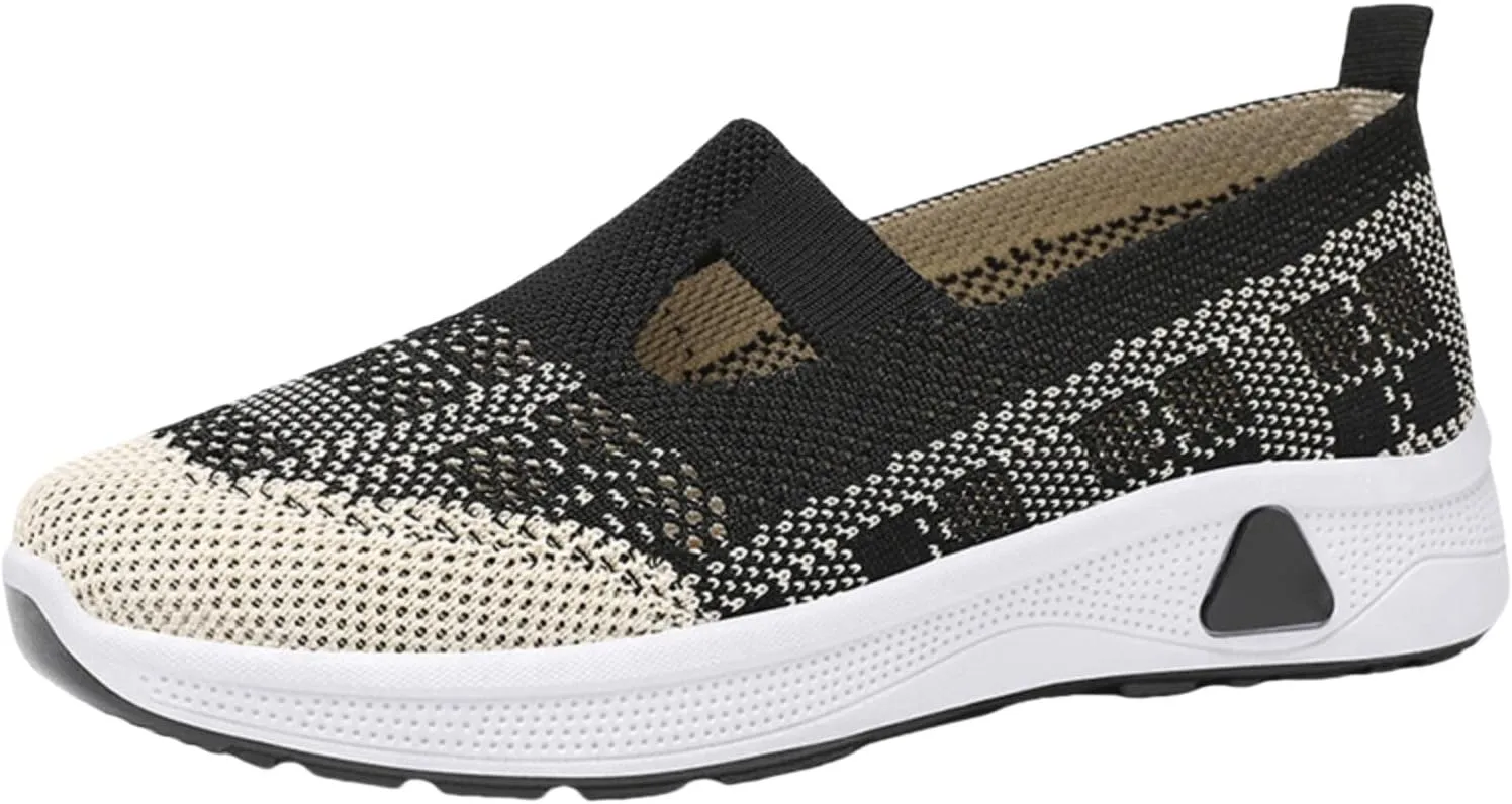 Women Walking Shoes Slip On Comfortable Women's Woven Orthopedic Breathable Soft Sole Shoes Hands Free Slip in Sneakers for Walking Trave