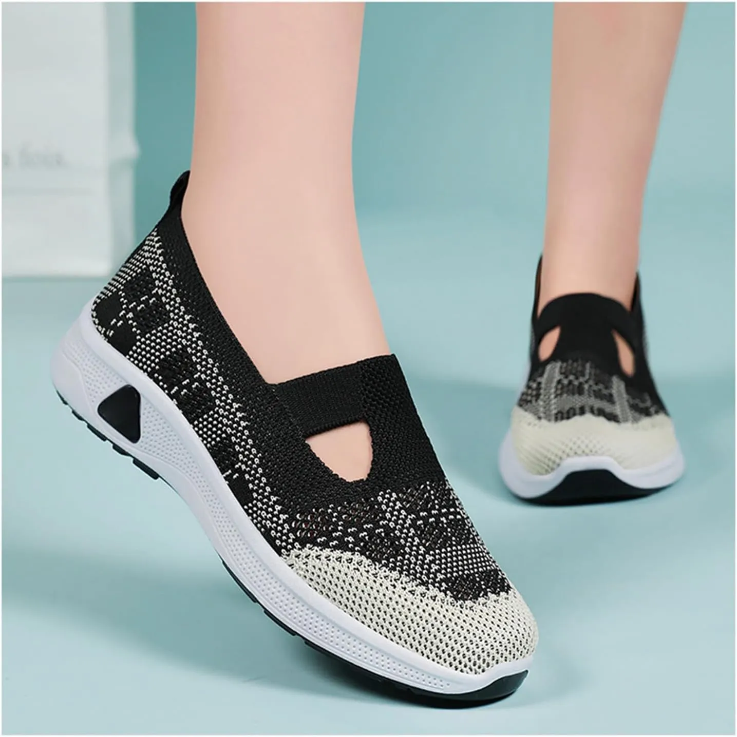 Women Walking Shoes Slip On Comfortable Women's Woven Orthopedic Breathable Soft Sole Shoes Hands Free Slip in Sneakers for Walking Trave