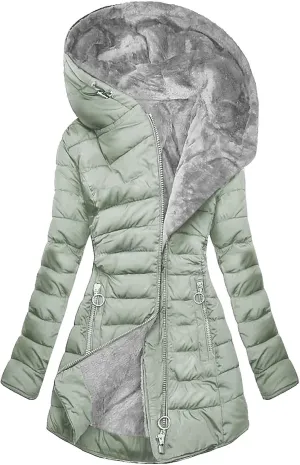 Women Winter Warm Coats Plush Fleece Lined Jackets with Pockets Zip Up Hoodie Quilted Puffer Padded Overcoat