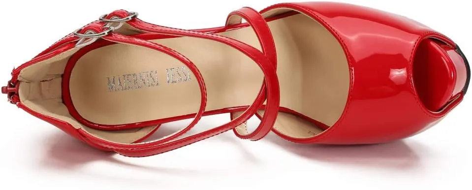 Women's Ankle Cross Strap Sandals Platform Stiletto Dress Zip