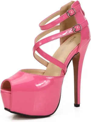 Women's Ankle Cross Strap Sandals Platform Stiletto Dress Zip