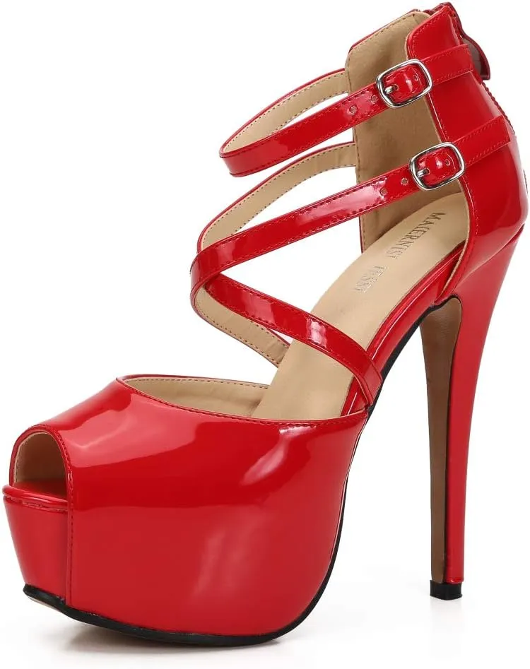 Women's Ankle Cross Strap Sandals Platform Stiletto Dress Zip
