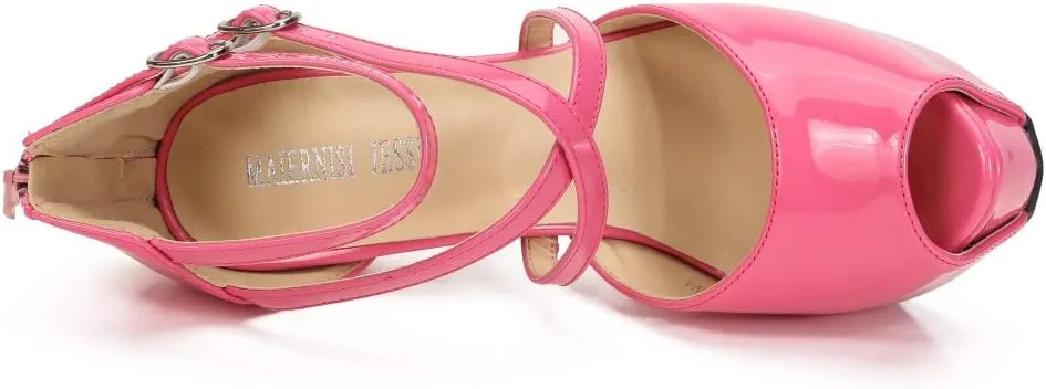 Women's Ankle Cross Strap Sandals Platform Stiletto Dress Zip