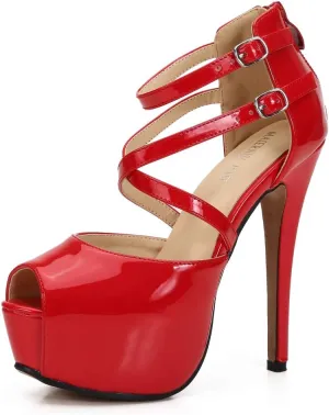 Women's Ankle Cross Strap Sandals Platform Stiletto Dress Zip