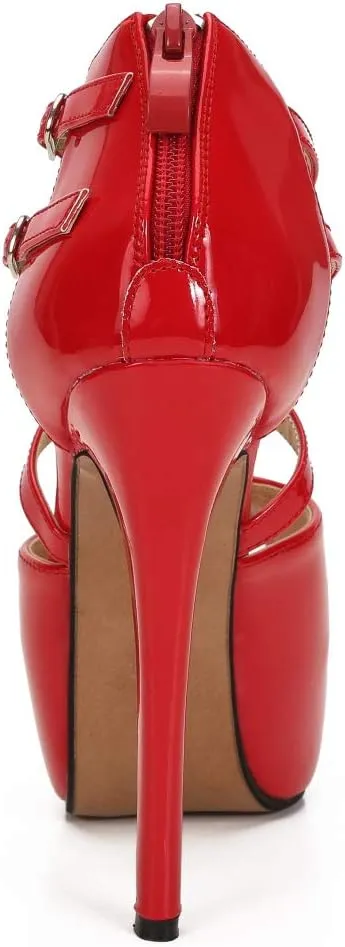 Women's Ankle Cross Strap Sandals Platform Stiletto Dress Zip