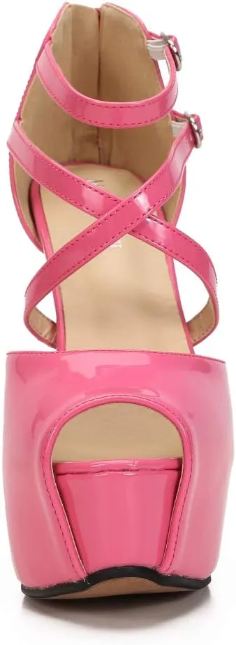Women's Ankle Cross Strap Sandals Platform Stiletto Dress Zip