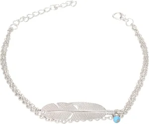 Women's Anklets Bohemian Feather Turquoise Ankle Chain Bracelet Silver Feather Ankle Bracelet Round Turquoise Stone Foot Chain Anklet Summer Beach Foot Chain