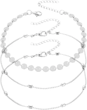 Women's Anklets Filled with Personalized Anklets Beach Feet Jewelry Gift 3 Layer Anklet Simplicity Anklet Pearl Bracelet for Men (Silver, One Size)