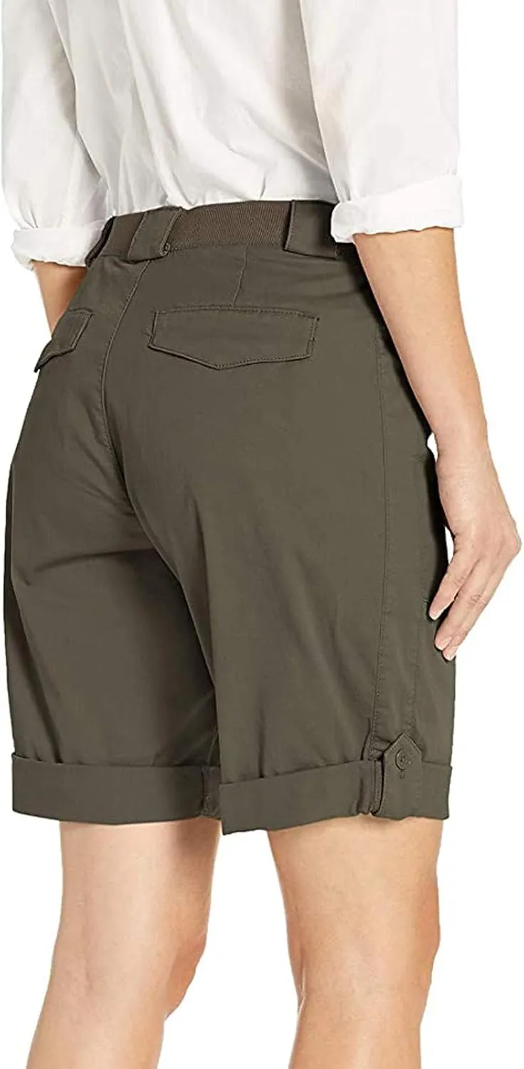 Women's Bermuda Shorts Casual High Waist Shorts Relaxed Fit Summer Pleated Cargo Button Shorts with Pockets