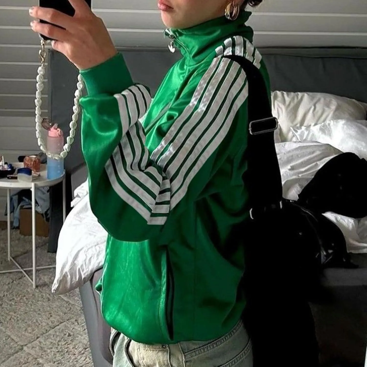 Women's Bomber Jackets Zip-Up Windbreakers Cropped Jackets Varsity Sportswear Casual Clothing 90s Streetwear