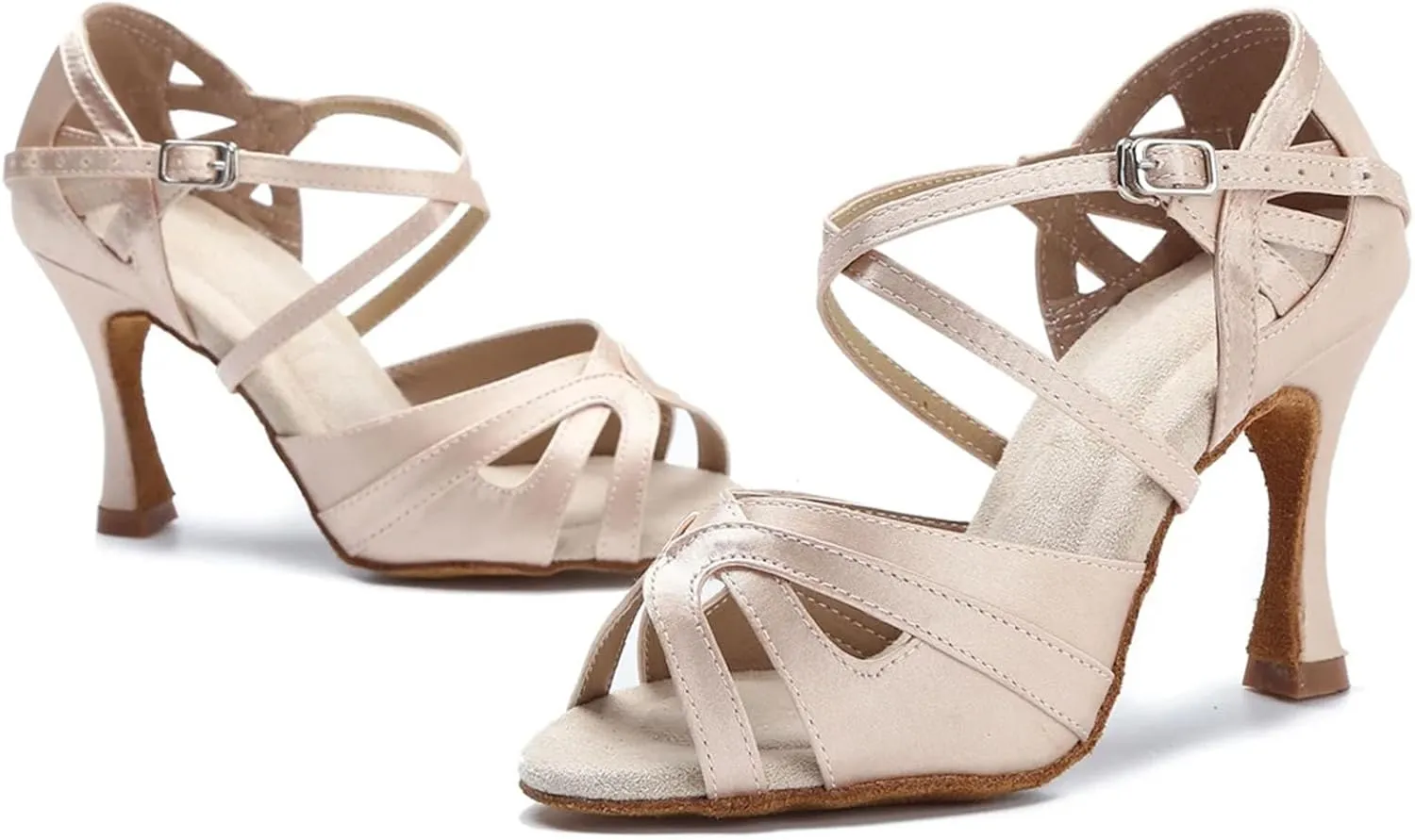 Women's Brown Satin Dance Shoes - Tango Salsa Ballroom Red Wedding Sandals, 5CM/2Inch Heel Height