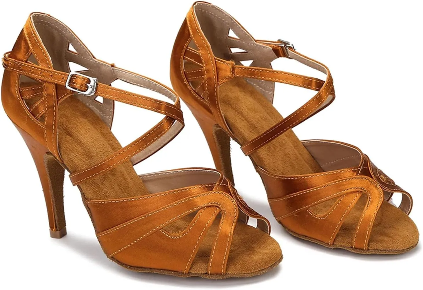 Women's Brown Satin Dance Shoes - Tango Salsa Ballroom Red Wedding Sandals, 5CM/2Inch Heel Height