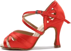 Women's Brown Satin Dance Shoes - Tango Salsa Ballroom Red Wedding Sandals, 5CM/2Inch Heel Height
