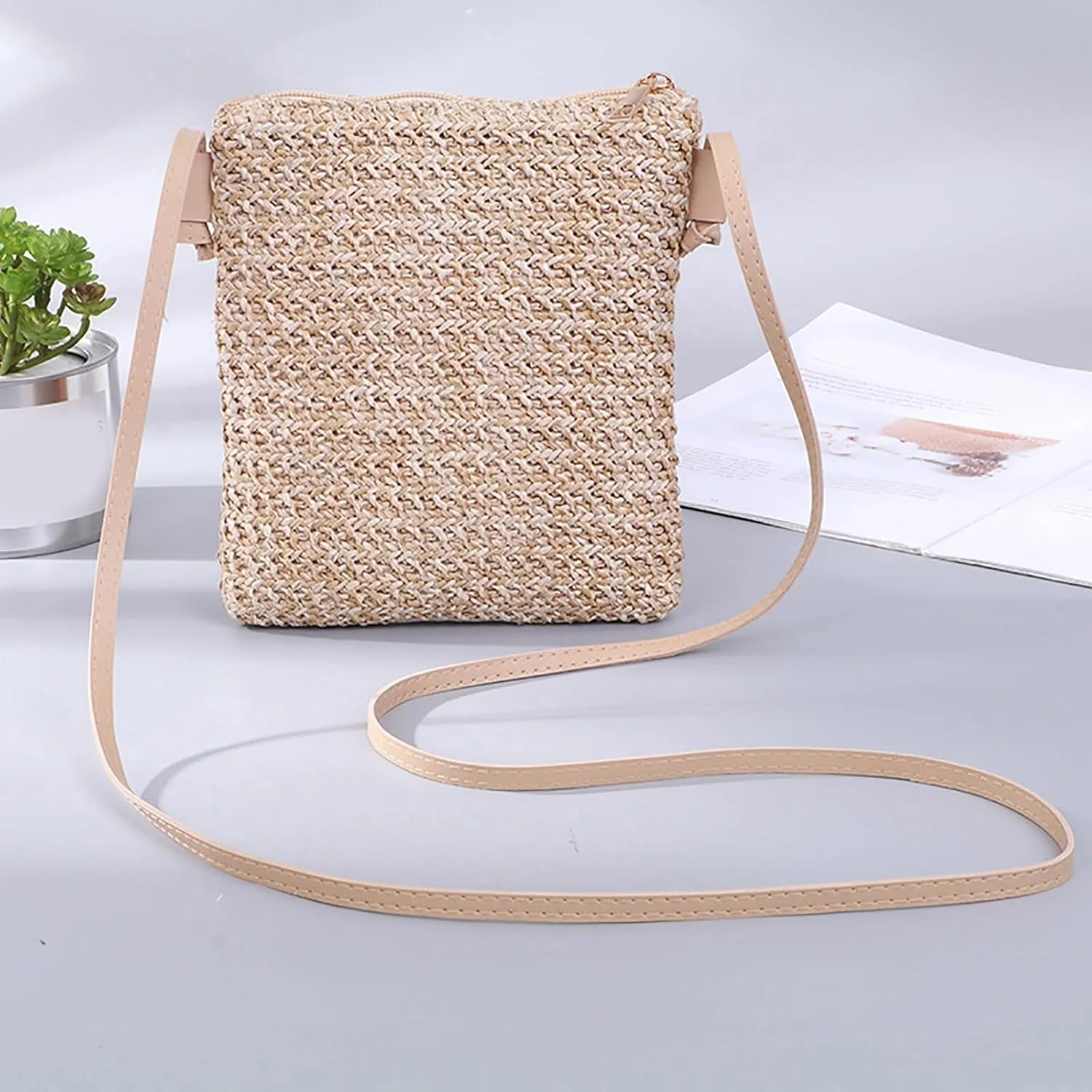 Women's Canvas Tote Bags with Zipper Beach Tote Shoulder Bags for Summer Vacation Retro Clutch Underarm Purse(D)