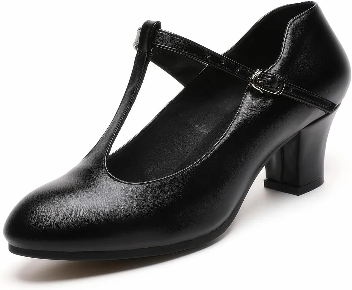 Women's Character Shoes Non-Slip Latin Salsa Ballroom Dance Heels T-Strap Wedding Pumps