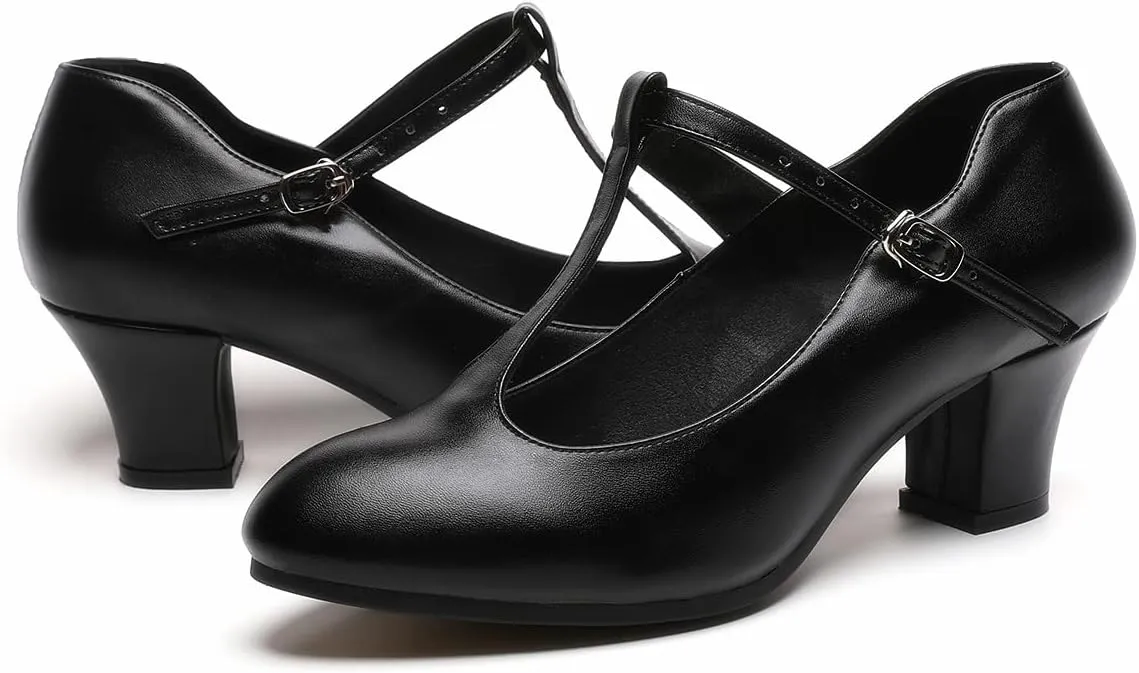 Women's Character Shoes Non-Slip Latin Salsa Ballroom Dance Heels T-Strap Wedding Pumps