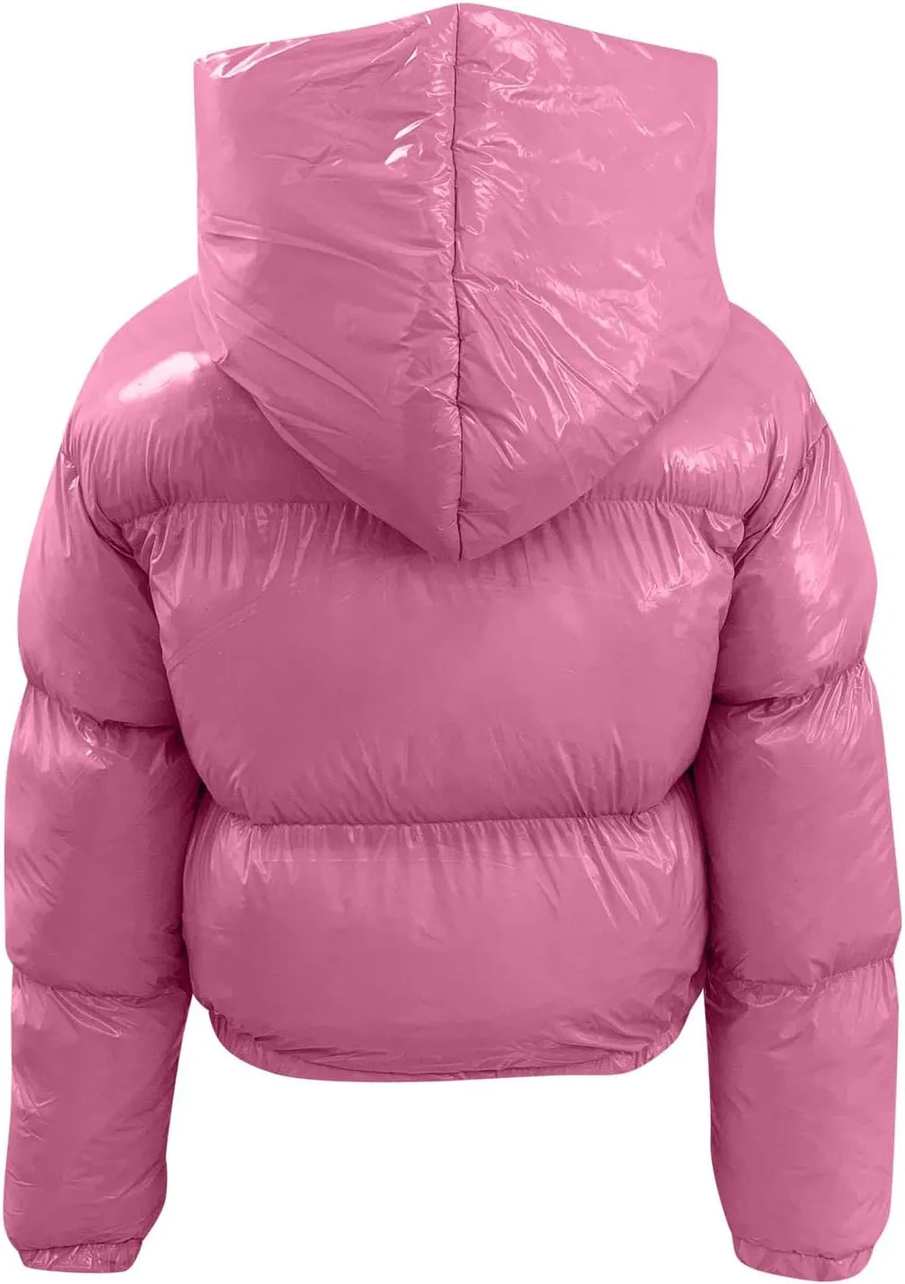 Women's Coat Ladies Autumn And Winter Warm Short Shiny Padded Hooded Leather Jacket Womens Jackets