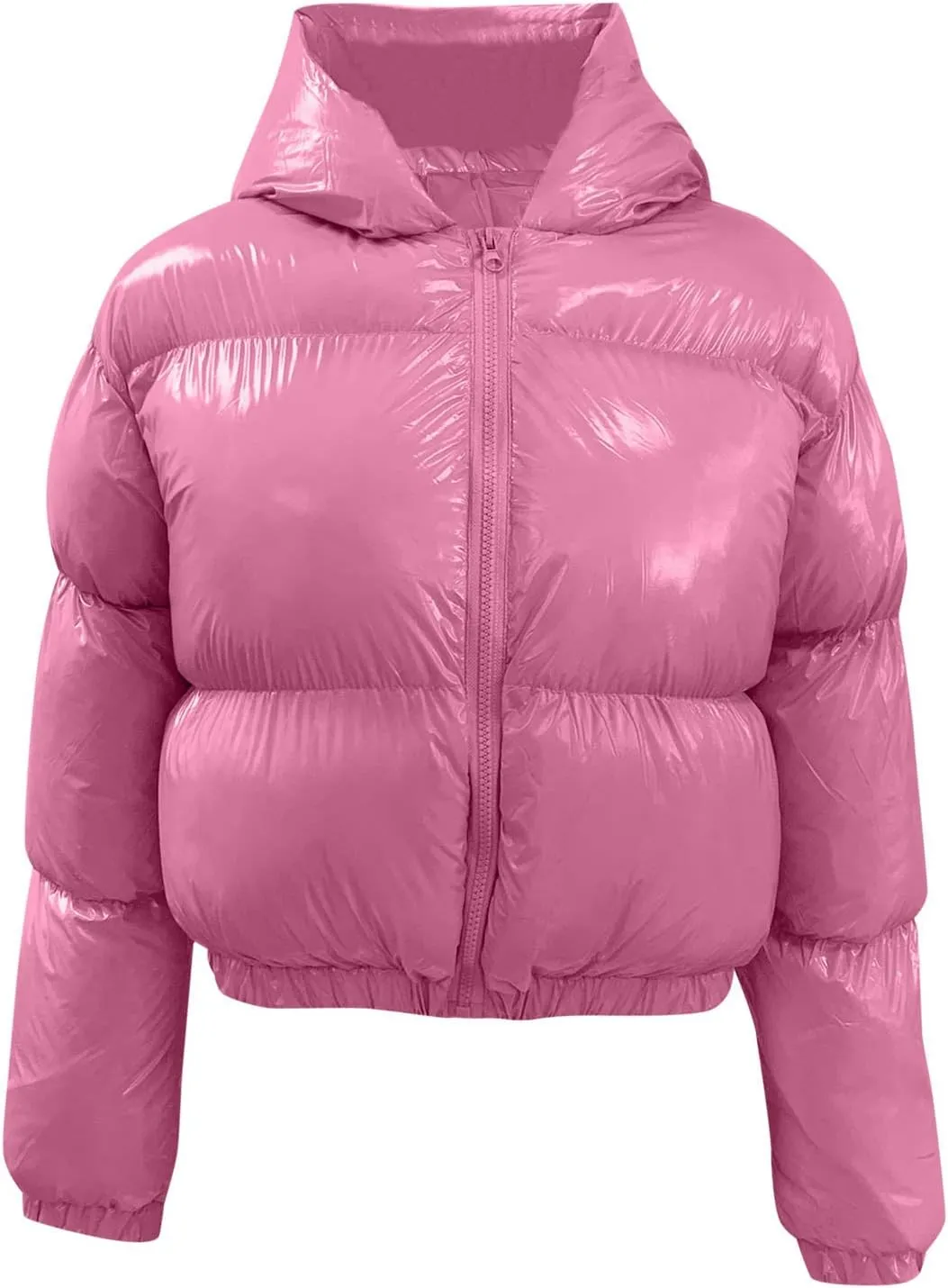 Women's Coat Ladies Autumn And Winter Warm Short Shiny Padded Hooded Leather Jacket Womens Jackets