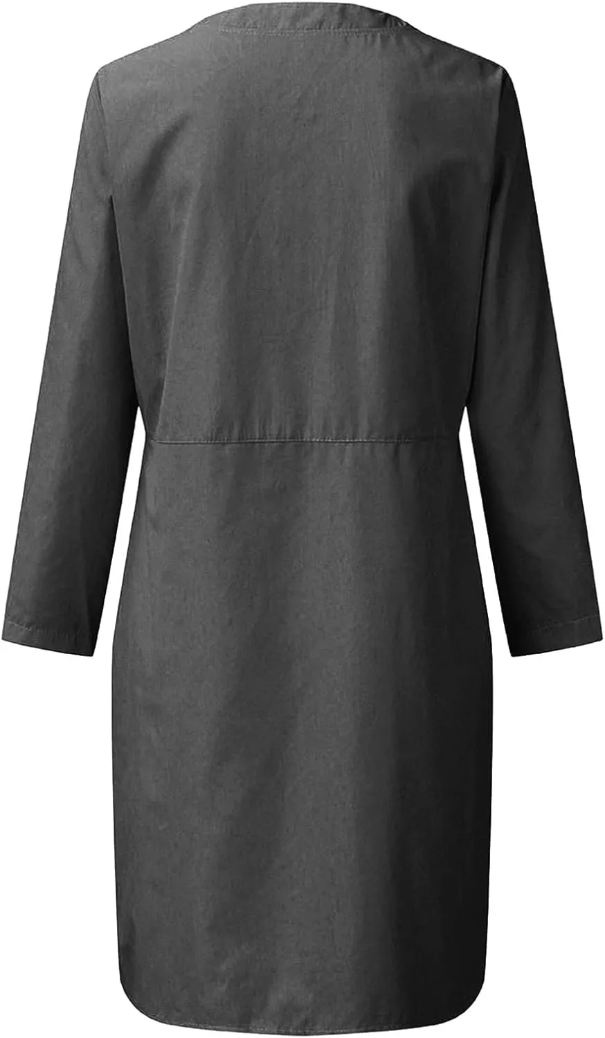 Women's Cotton Linen Dress Summer Midi Dresses with Pockets Business Dress 3/4 Sleeve Button Up Shirt Dress
