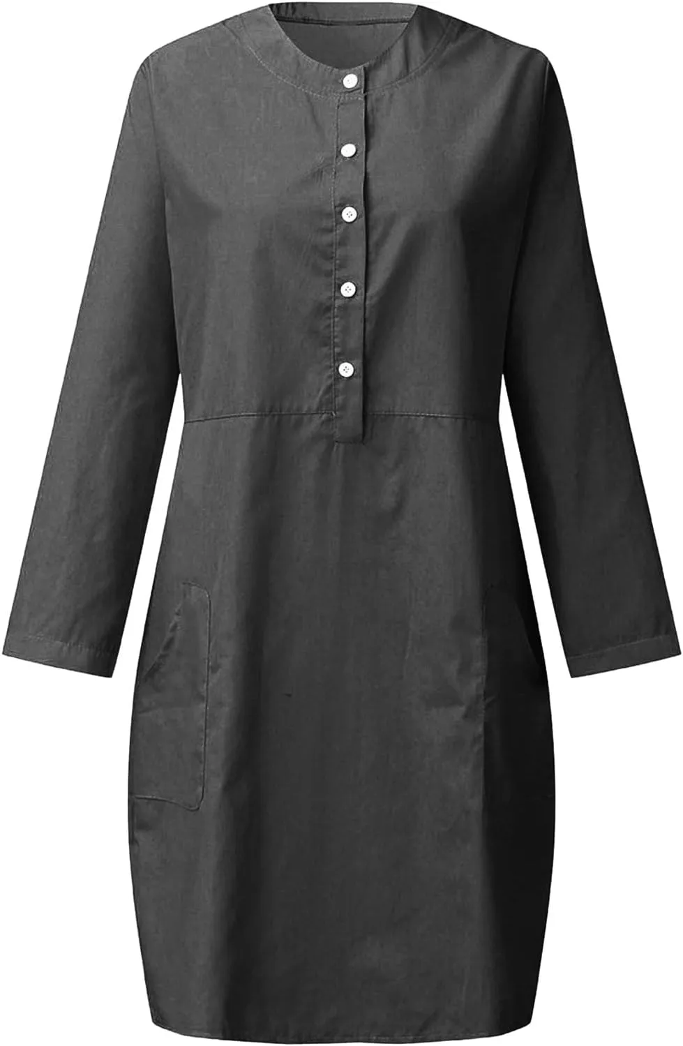 Women's Cotton Linen Dress Summer Midi Dresses with Pockets Business Dress 3/4 Sleeve Button Up Shirt Dress