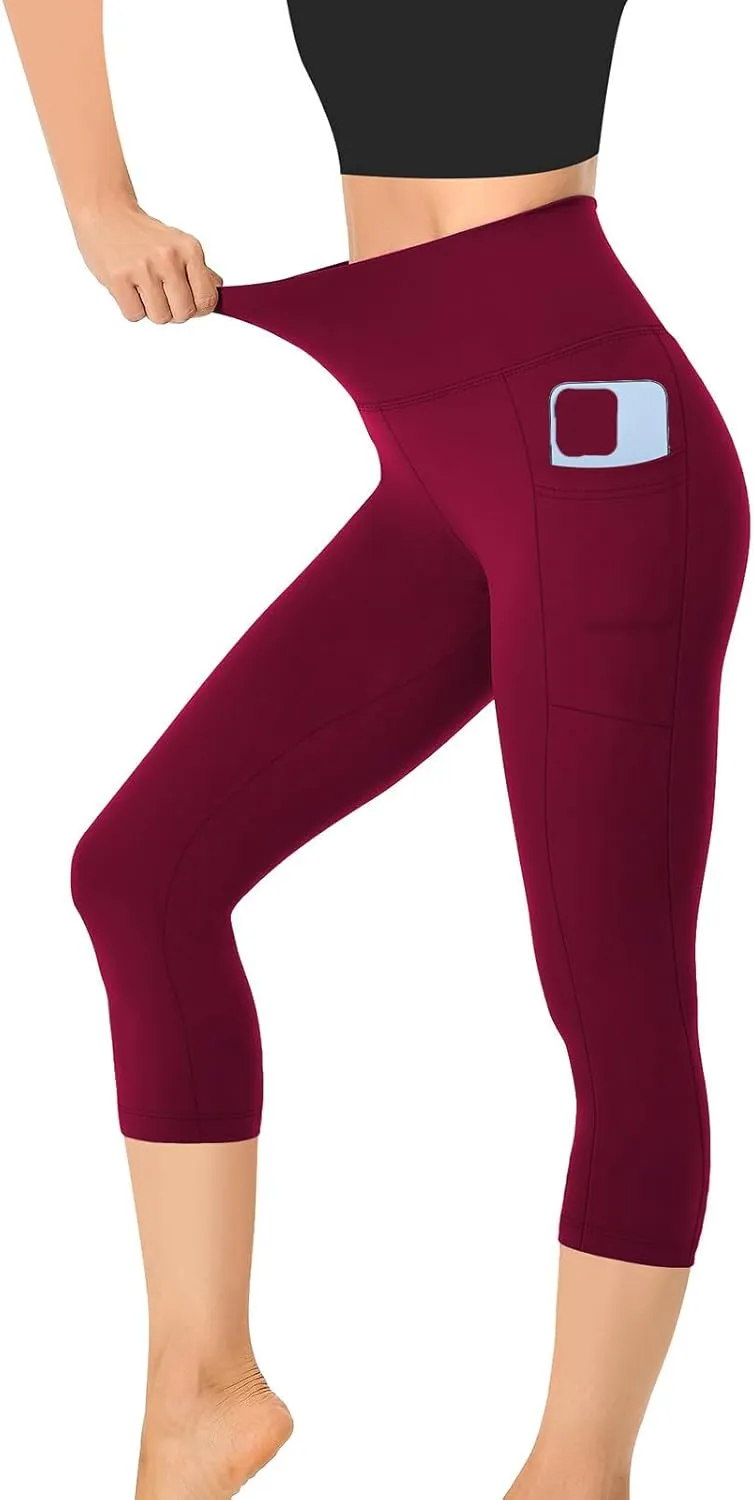 Women's Cropped Trousers Ladies 3/4 Cropped Pants Ladies High Waist Leggings Stretch Fit Yoga Pant Summer
