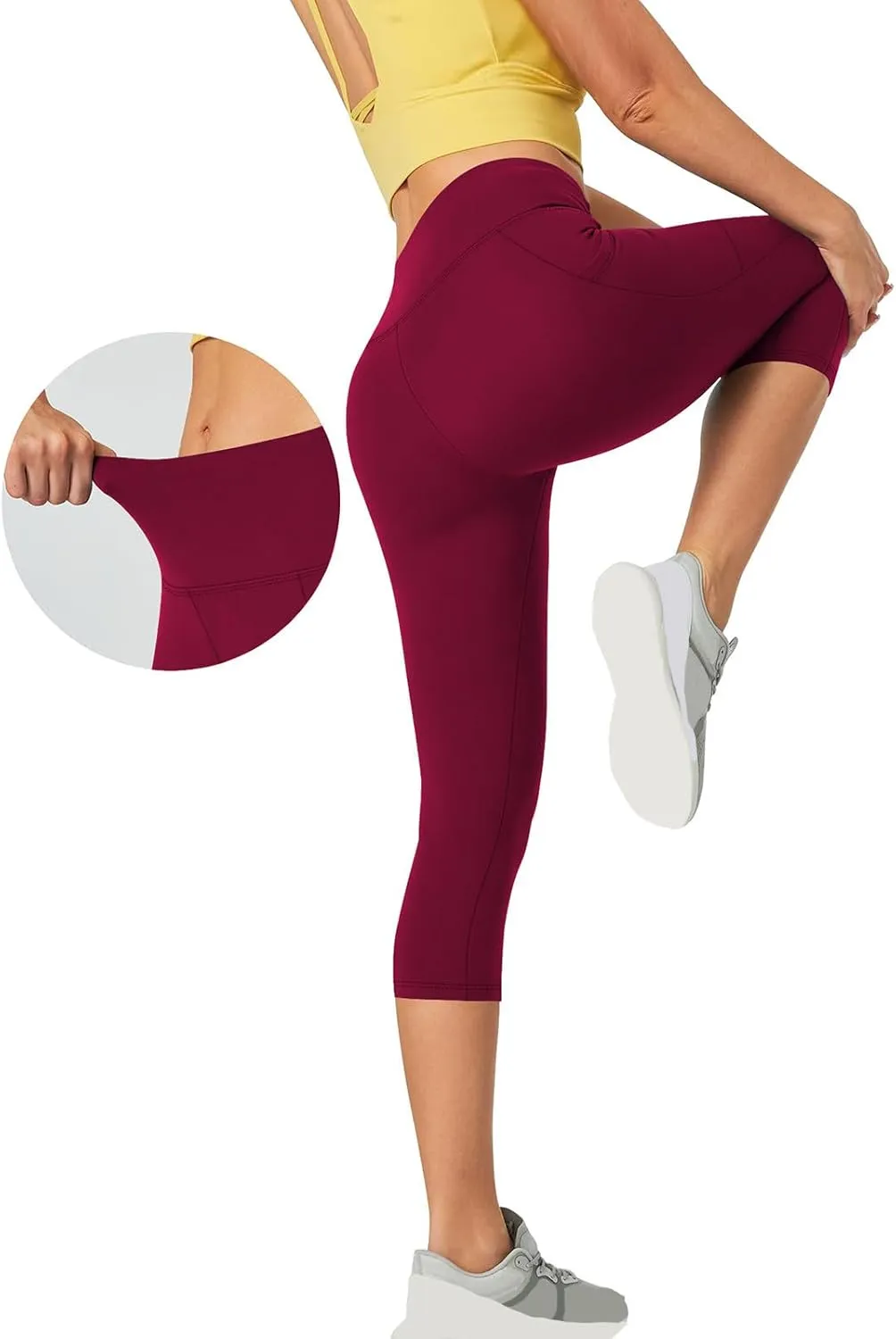 Women's Cropped Trousers Ladies 3/4 Cropped Pants Ladies High Waist Leggings Stretch Fit Yoga Pant Summer