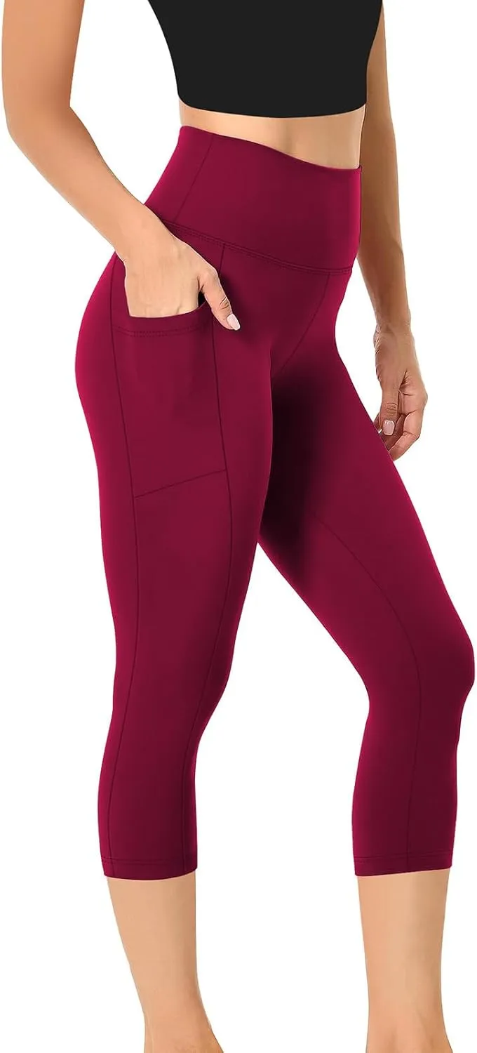 Women's Cropped Trousers Ladies 3/4 Cropped Pants Ladies High Waist Leggings Stretch Fit Yoga Pant Summer