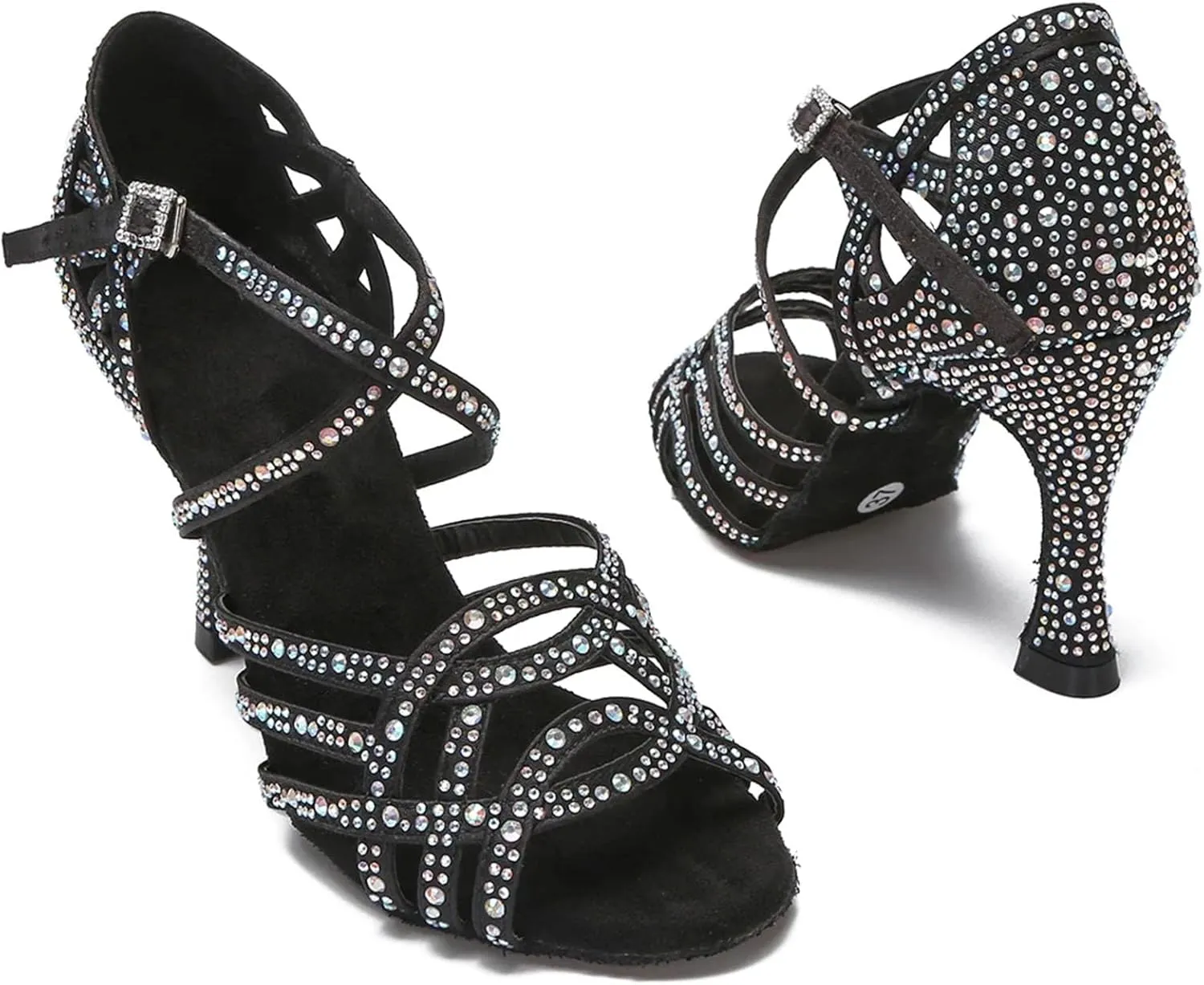 Women's Cuban Heel Ballroom Shoes - Salsa Silver Rhinestone Party Sandals, 5CM/2Inch Heel Height