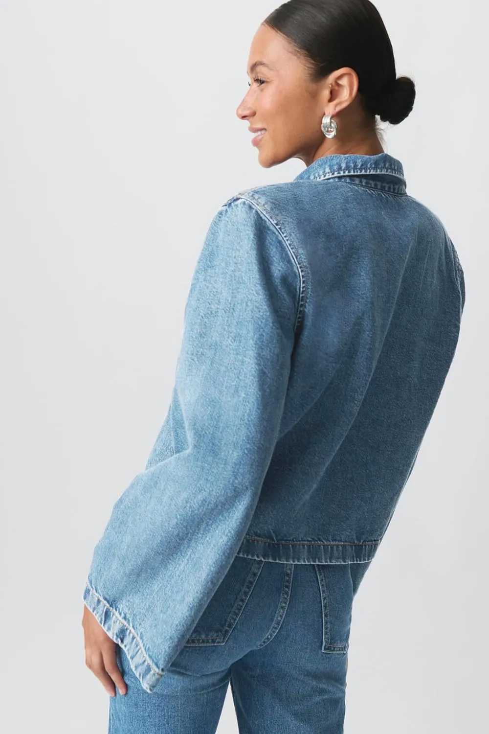 Womens Denim Jackets Shirt Y2k Casual Loose Fit Tie Front Tops Fashion Jean Coat