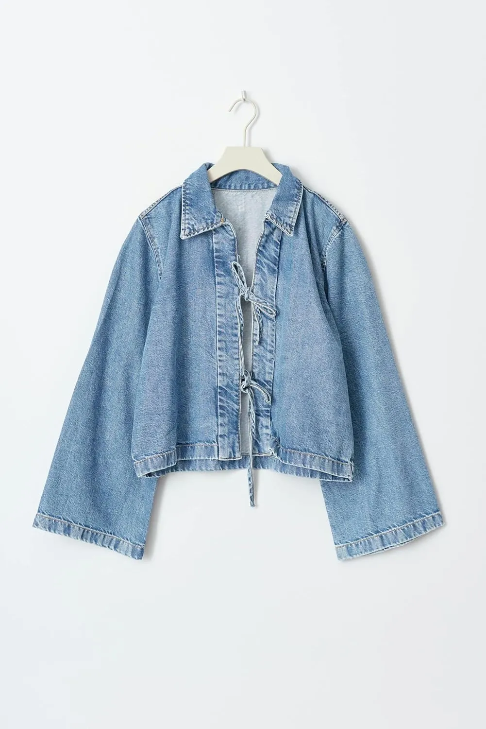 Womens Denim Jackets Shirt Y2k Casual Loose Fit Tie Front Tops Fashion Jean Coat