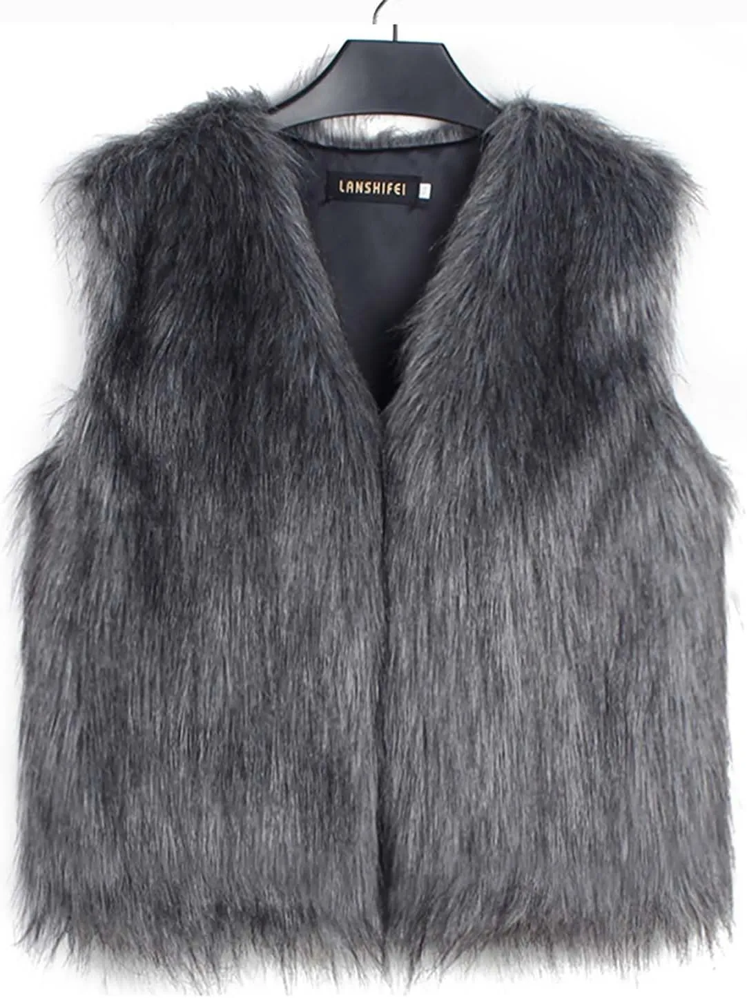 Womens Elegant Faux Furry Coat Ladies Warm Fur Jacket Winter Solid V-Neck Sleeveless Cardigan Outerwear
