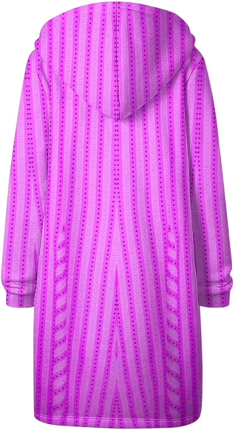Womens Fall Jackets 2024 Vintage Striped Baggy Hoodies Long Sleeve Winter Coats Loose Fitted Tops Outerwear