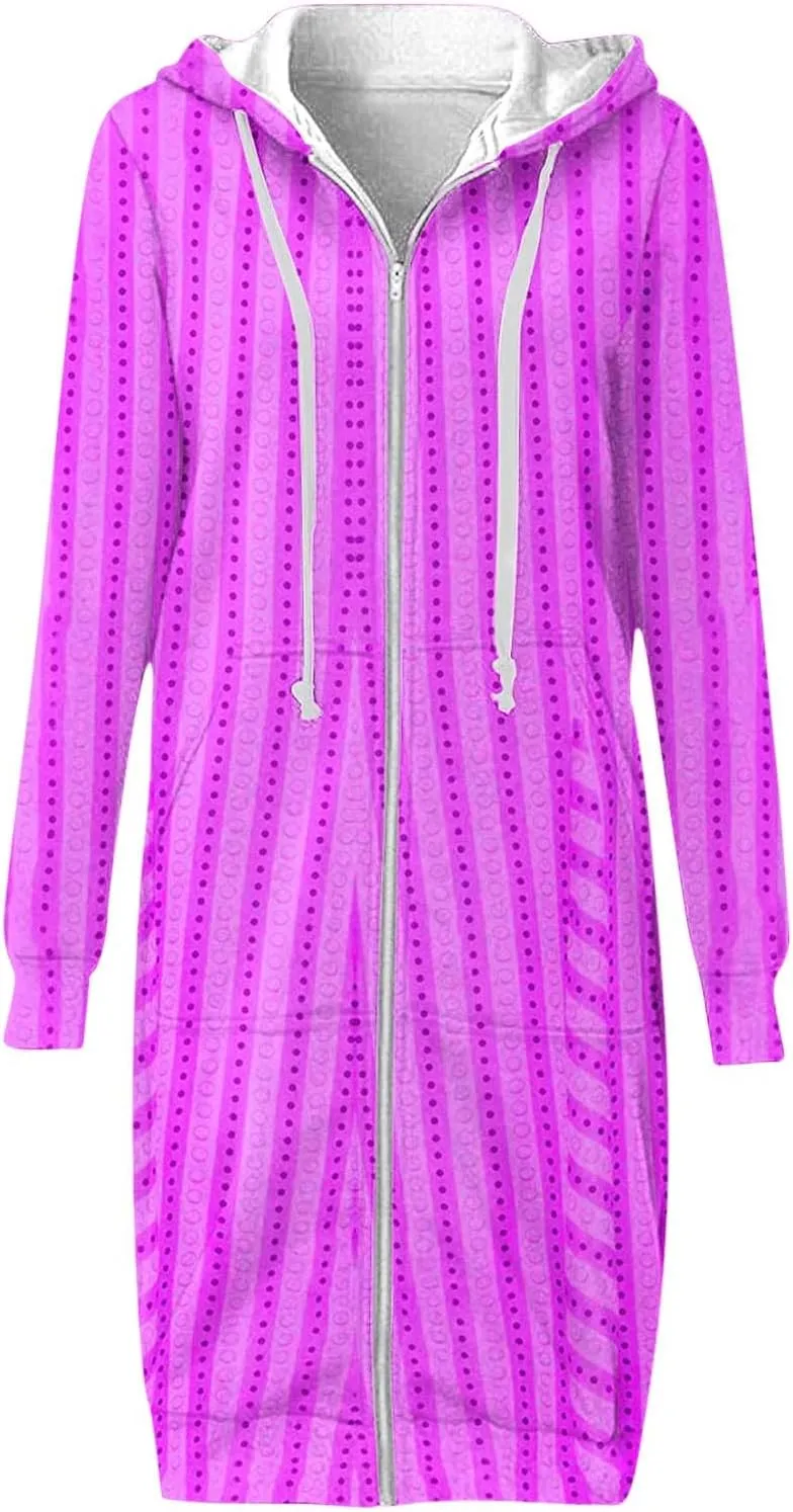 Womens Fall Jackets 2024 Vintage Striped Baggy Hoodies Long Sleeve Winter Coats Loose Fitted Tops Outerwear