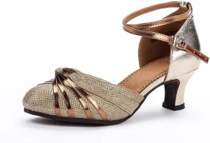 Women's Latin Dance Shoes Mid Heels Closed Toe Salsa Ballroom Dancing Shoes for Outdoor