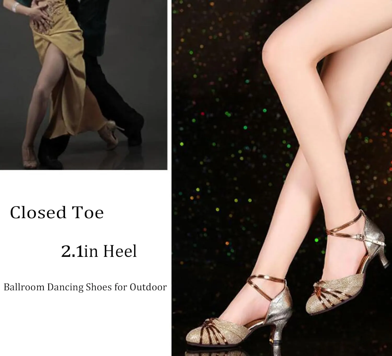 Women's Latin Dance Shoes Mid Heels Closed Toe Salsa Ballroom Dancing Shoes for Outdoor