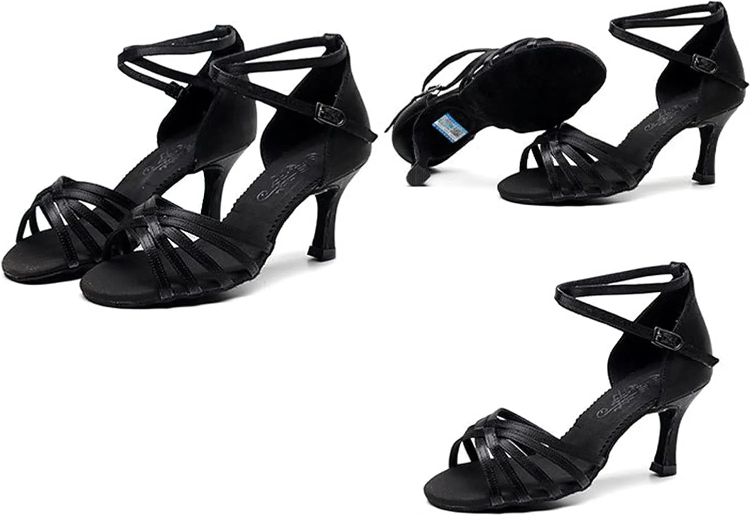 Women's Latin Dance Shoes, Satin Professional Ballroom Salsa Tango Dancing Shoes, for Wedding Party Prom (Color : Black 7cm, Size : 6)