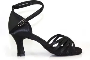 Women's Latin Dance Shoes, Satin Professional Ballroom Salsa Tango Dancing Shoes, for Wedding Party Prom (Color : Black 7cm, Size : 6)