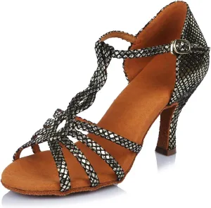 Women's Latin Dance Shoes T-Strap Ballroom Party Practice Performance Sandals,Model 429