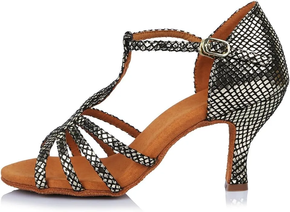 Women's Latin Dance Shoes T-Strap Ballroom Party Practice Performance Sandals,Model 429
