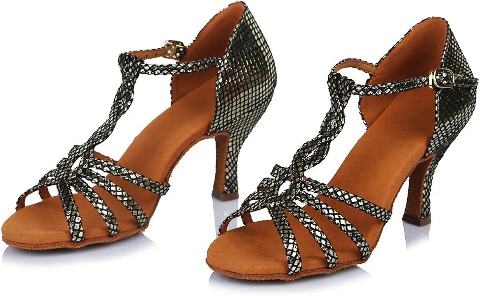Women's Latin Dance Shoes T-Strap Ballroom Party Practice Performance Sandals,Model 429
