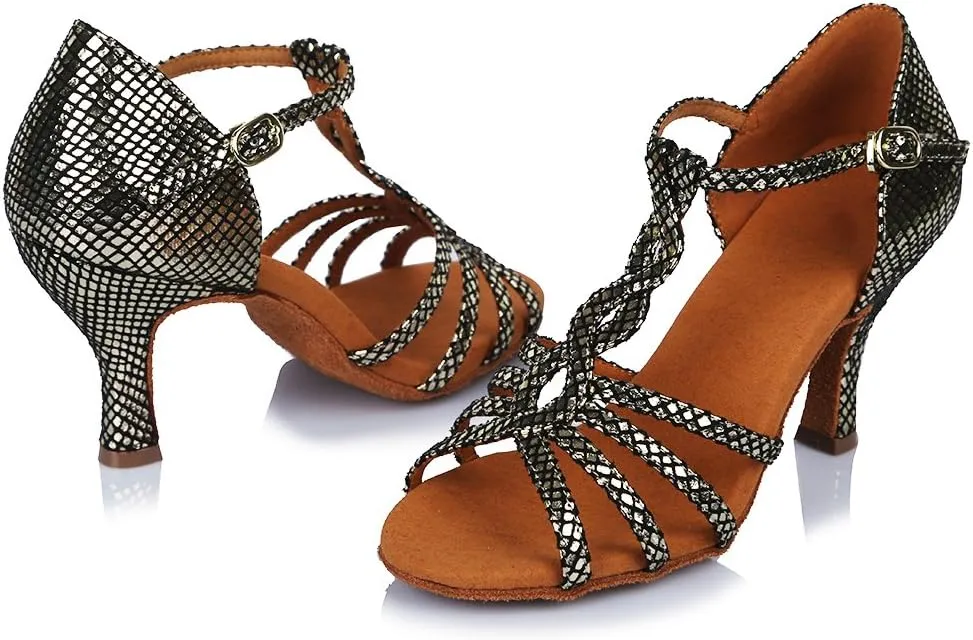 Women's Latin Dance Shoes T-Strap Ballroom Party Practice Performance Sandals,Model 429