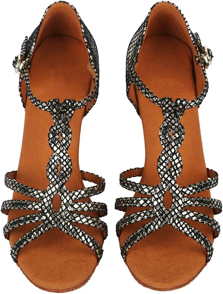 Women's Latin Dance Shoes T-Strap Ballroom Party Practice Performance Sandals,Model 429